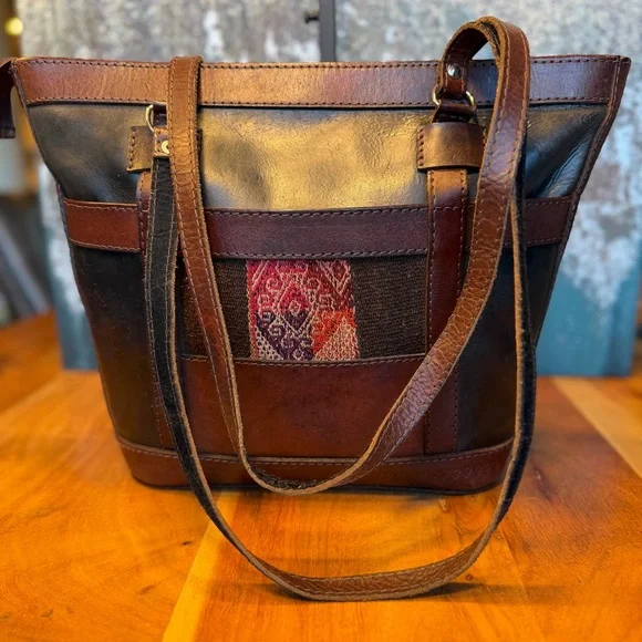 Vintage Artisanal Inca Sun Leather Tote Bag Made in Bolivia - Picture 9 of 15